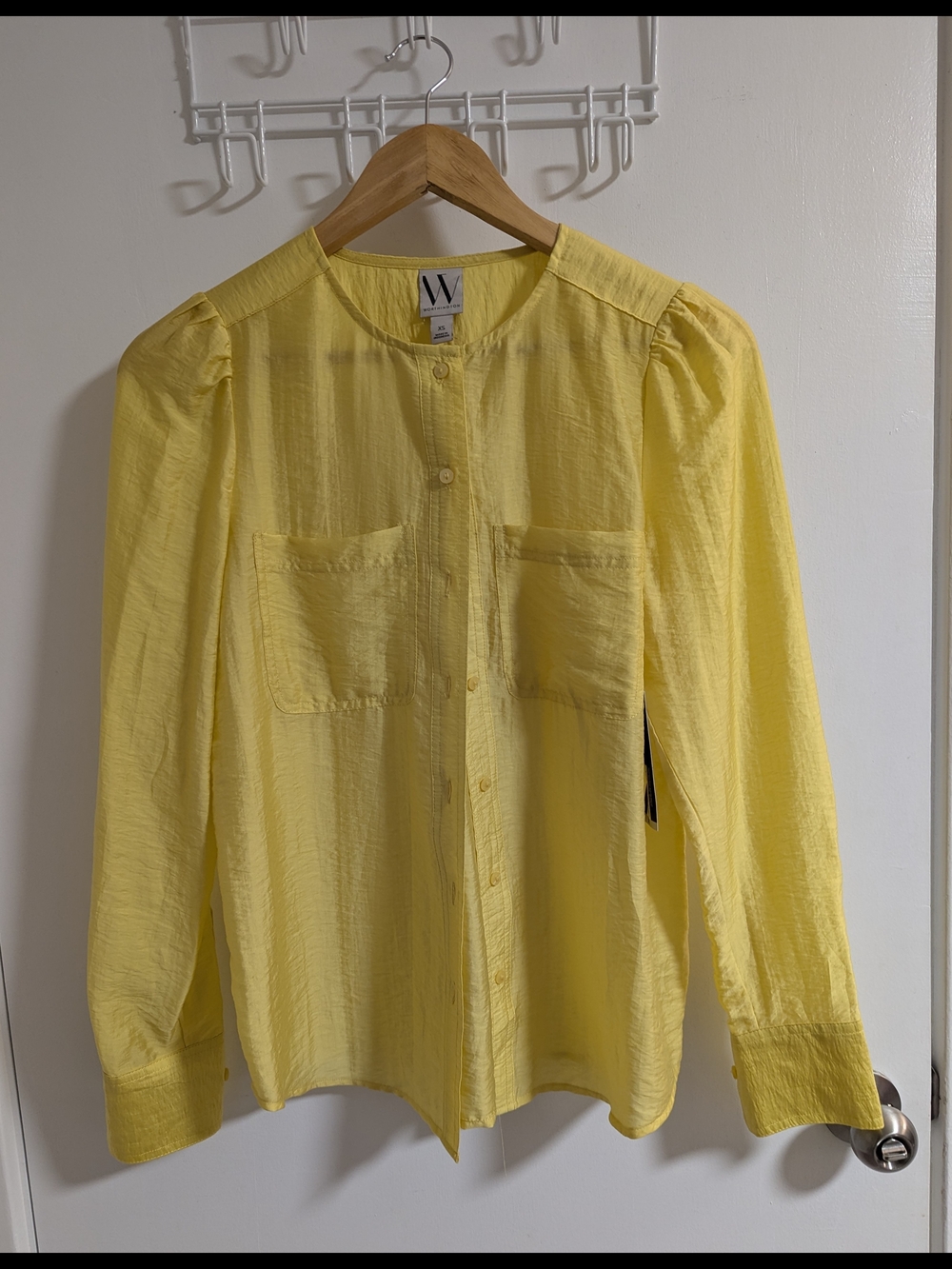 Worthington Yellow Button-Front Long-Sleeve Blouse